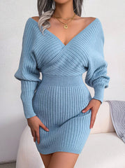 Sexy Cross V-Neck Sweater Dress Bodycon Dresses