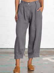 Solid Color Loose Plus Size Straight Pants CasualCotton Linen Long Pants