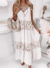 Solid Lace Sleeveless Shift Boho Maxi Dresses
