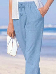 Solid Pocketed Loosen Vacation Pants