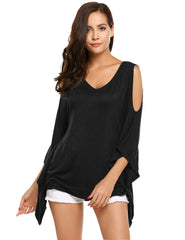 Pure Off shoulder V neck Batwing sleeve T-Shirts