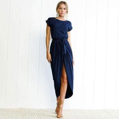 Pure Short sleeve Round neck Irregular Maxi Dresses