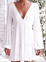 Sexy V neck Puff sleeve Shift Dresses