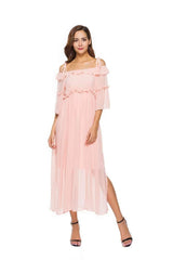 Off shoulder Skater Vent Chiffon Maxi Dresses