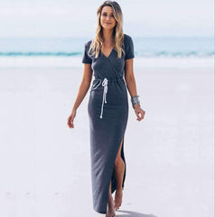 Fashion Lacing Vent V neck Skater Dresses