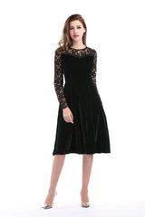 Fashion Lace Hollow out Round neck Long sleeve Skater Dresses