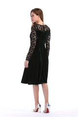 Fashion Lace Hollow out Round neck Long sleeve Skater Dresses