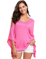 Pure Off shoulder V neck Batwing sleeve T-Shirts