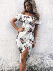 Off shoulder Vent Irregular Skater Dresses