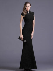 Elegant Cap Sleeve High Collar Mermaid Dress Evening Dress