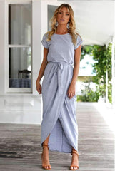 Pure Short sleeve Round neck Irregular Maxi Dresses