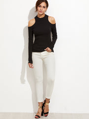 Off Shoulder Long Sleeve Slim T-Shirts