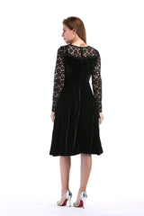 Fashion Lace Hollow out Round neck Long sleeve Skater Dresses