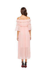 Off shoulder Skater Vent Chiffon Maxi Dresses
