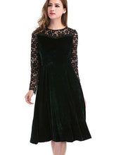 Fashion Lace Hollow out Round neck Long sleeve Skater Dresses