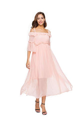 Off shoulder Skater Vent Chiffon Maxi Dresses