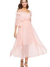 Off shoulder Skater Vent Chiffon Maxi Dresses