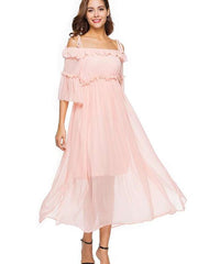 Off shoulder Skater Vent Chiffon Maxi Dresses