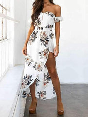 Off shoulder Floral Vest Irregular Skater Dresses