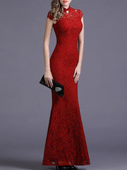 Elegant Cap Sleeve High Collar Mermaid Dress Evening Dress