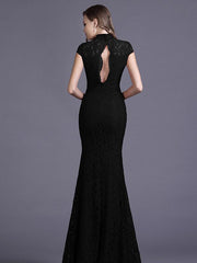 Elegant Cap Sleeve High Collar Mermaid Dress Evening Dress