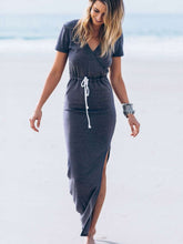 Fashion Lacing Vent V neck Skater Dresses