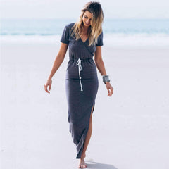 Fashion Lacing Vent V neck Skater Dresses