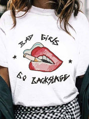 Red Lips Loose Short Sleeve Tops