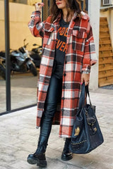 Women fashion Lapel Wool Plaid Coats Turn down neck blouse coats