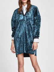 V-Neck Autumn Velvet Mini Dress