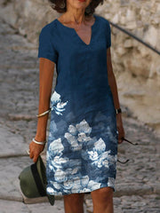 V-neck Floral Print Casual Loose Shift Dresses