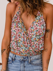 V-neck Loose Floral Print Resort Beach Sleeveless T-shirt Vests
