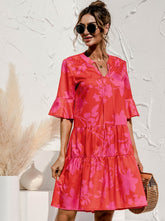 V-neck flared sleeve fashion skater dresses