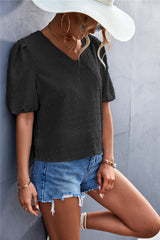 V-neck polka dot jacquard short sleeve Summer T-shirts