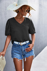V-neck polka dot jacquard short sleeve Summer T-shirts