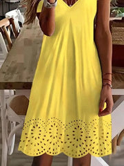 V Neck Plain Summer Casual Mini Skater Dresses