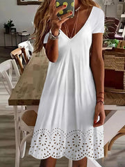 V Neck Plain Summer Casual Mini Skater Dresses