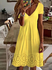 V Neck Plain Summer Casual Mini Skater Dresses