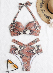 Valentine's Day Graduation Memorial Day Animal Print Round Neck Sexy Colorful Eye-catching Bikinis Swimsuits