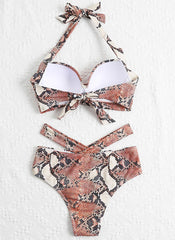 Valentine's Day Graduation Memorial Day Animal Print Round Neck Sexy Colorful Eye-catching Bikinis Swimsuits