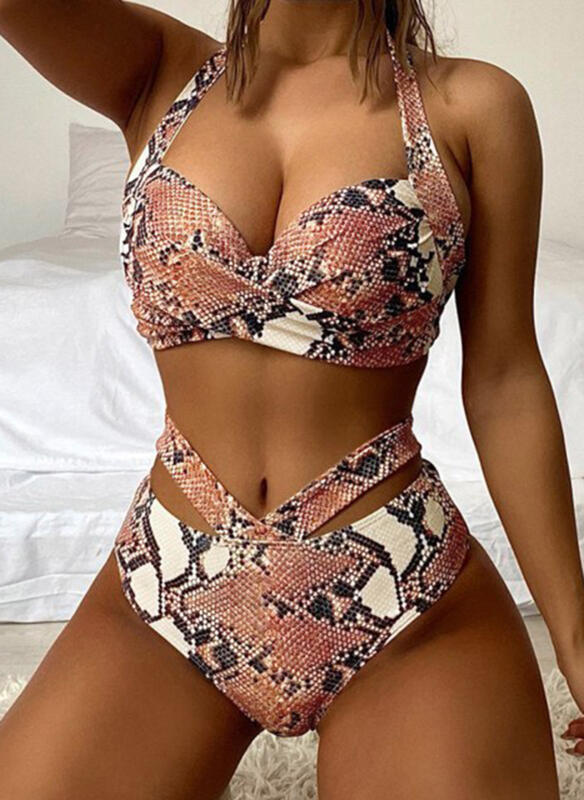 Valentine's Day Graduation Memorial Day Animal Print Round Neck Sexy Colorful Eye-catching Bikinis Swimsuits
