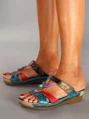 Vintage Contrast Patchwork Cutout Sandal Slippers
