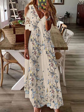 V neck Off Shoulder Butterfly Floral Vacation Maxi Dresses