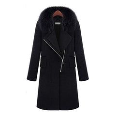 Women Winter Coat Faux Fur Collar Long Woolen Coat