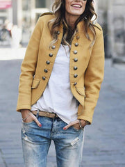 Women Button Stand collar long sleeve casaul blazer coats