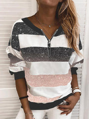 Women Printed Zipper Casual Sweatshirts