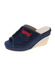 Women Slip-on Peep Toe Wedge Canvas Sandals