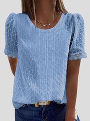 Women Solid Chiffon Round Neck Short Sleeve Top Blouses
