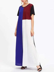 Women Loose Multi-Color Patchwork Casual Maxi Dress
