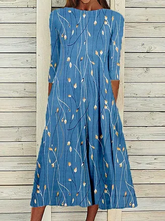Women's A Line Dress Midi Dress Blue Half Sleeve Floral Ruched Print Spring Summer Crew Neck Casual Modern Maxi Dresses